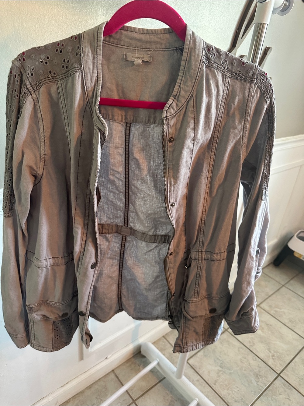 Maurices Gray Eyelet Utility Jacket